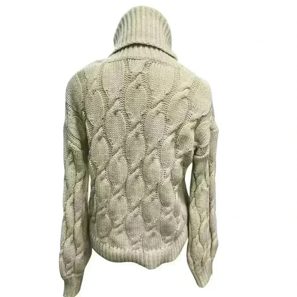 Hippe Rose Cropped Cable-Knit Turtleneck Long Sleeve Sweater Beige Size Large - Picture 2 of 7
